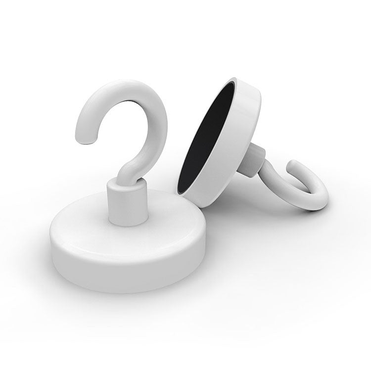 Hakenmagnet mit weiß lackiertem Metallgehäuse - die magnetprofis